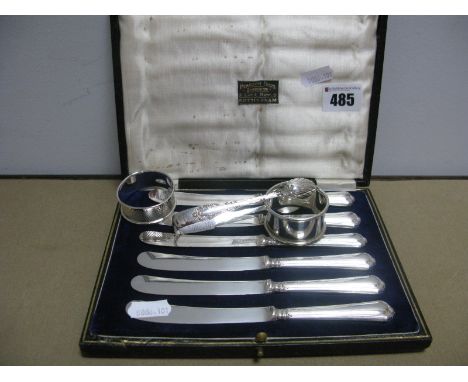 A Set of Six Hallmarked Silver Handled Tea Knives, Yates Bros, Sheffield 1922, a decorative pair of hallmarked silver sugar t