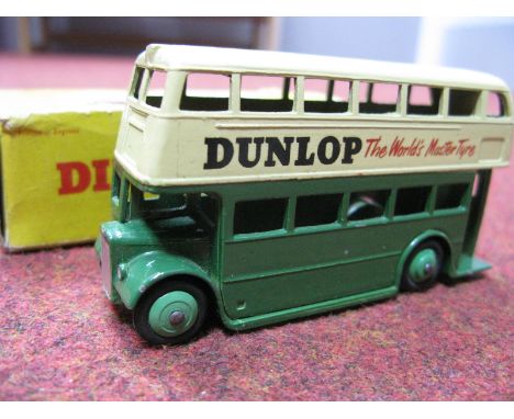 Dinky Toys 290 - Double Decker Bus, cream over green 'Dunlop', overall very good, boxed, small tears, crushing, staining to b