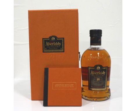 ABERFELDY 21YOA bottle of the Aberfeldy 21 Year Old Single Malt Scotch Whisky in the distinctive orange and black case.  70cl