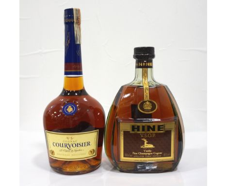TWO COGNACSA pair of classic cognacs.  HINE V.S.O.P. VIEILLE FINE CHAMPAGNE COGNAC.  1Litre.  40% abv.  In original carton.  