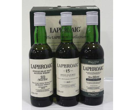 THE LAPHROAIG COLLECTIONA nice collection of smaller bottles of Laphroaig Single Malt Scotch Whisky.  These pre-Royal Warrant