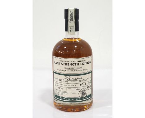 SCAPA 14YO CASK STRENGTH EDITIONFantastic wee bottle of Scapa 14 Year Old Single Malt Scotch Whisky.  50cl.  60.6% abv.  Dist