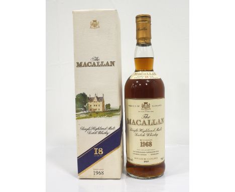 MACALLAN 18YO - 1968A bottle of Macallan 18 Year Old Single Malt Scotch Whisky distilled in the best year of the last century