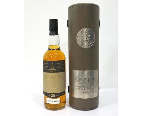 SCAPA 25YO VINTAGE 1980I have always liked the cylindrical wooden case for this bottle of Scapa 25 Year Old Single Malt Scotc