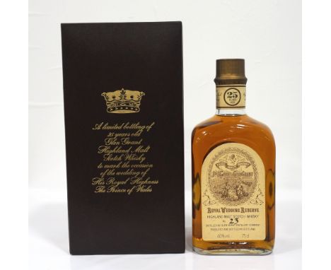 GLEN GRANT 25YO ROYAL WEDDING RESERVEA limited edition bottle of Glen Grant 25 Year Old Single Malt Scotch Whisky bottled to 