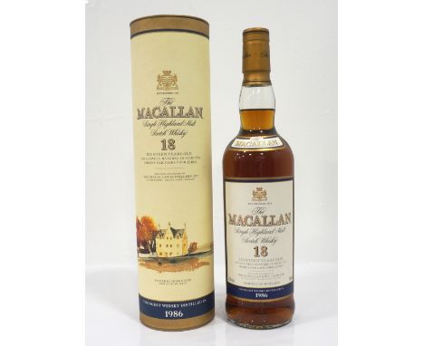 MACALLAN 18YO - 1986The youngest whisky in this bottling of Macallan 18 Year Old Single Malt Scotch Whisky was distilled in 1