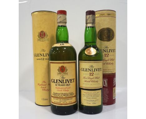 TWO GLENLIVET 12YOA brace of Glenlivet 12 Year Old Single Malt Scotch Whisky.  One bottle Glenlivet 12 Year Old Unblended All