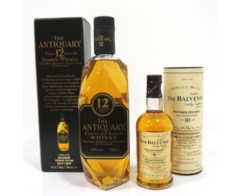 THE ANTIQUARY 12YO & BALVENIE 10YOA bottle of The Antiquary 12 Year Old Blended Scotch Whisky.  70cl.  40% abv.  Produced by 