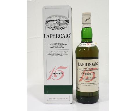 LAPHROAIG 15YO PRE ROYAL WARRANTBefore the Prince of Wales' Feathers started appearing on the bottles D. Johnston & Co., (Lap