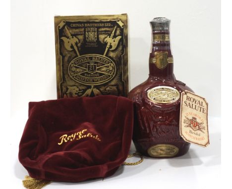 CHIVAS ROYAL SALUTE 21YOA bottle of the Chivas Royal Salute 21 Year Old Blended Scotch Whisky in a red Wade ceramic decanter.
