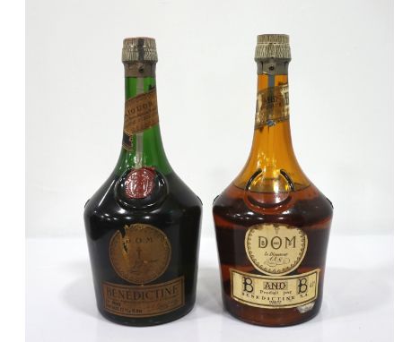 TWO BOTTLES OF BENEDICTINE CIRCA 1950'S/1960'SComprising: one bottle BENEDICTINE D.O.M..  73 proof.  23 3/4 Fl. Ozs.  Level b