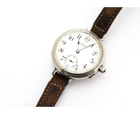 An early 20th century longines silver gentleman's wristwatch, c1910, 35mm circular case, enamel dial marked "Longines L. Kram