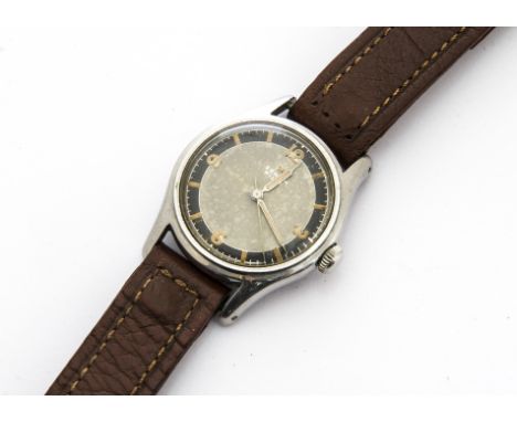 A c1950s Zenith Pilot stainless steel gentleman's wristwatch, 33mm case, two tone dial with Arabic and batons, appears to run