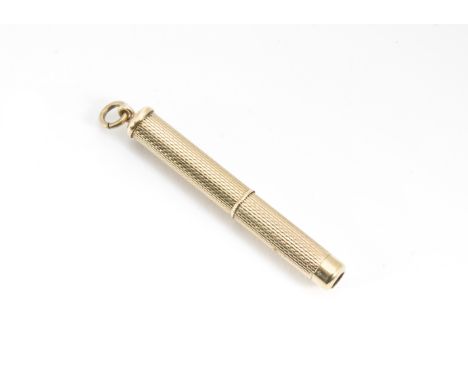 A 9ct gold propelling tooth pick, with engine turned decoration, 5.6g 