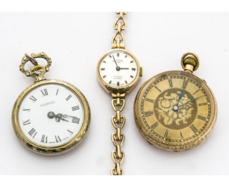 A 1980s Rotary 9ct gold lady's wristwatch, together with an early 20th century 14ct marked open faced lady's pocket watch and