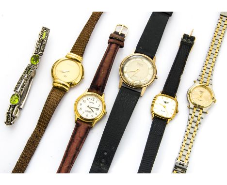 A group of five watches, one a gents Rotary, lacks back and AF, one marked Longines and others, plus a bracelet (8) 