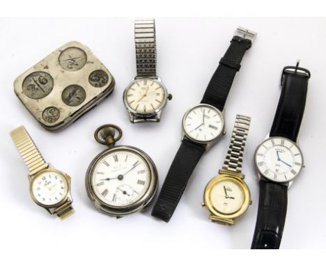 An interesting pocket watch vesta case by W&amp;P and other watches, including a Seiko quartz 8223-7120 T, a vintage Romana a