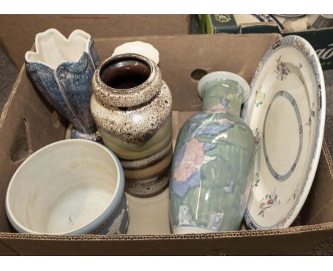 Pottery vases, planter and an ashet