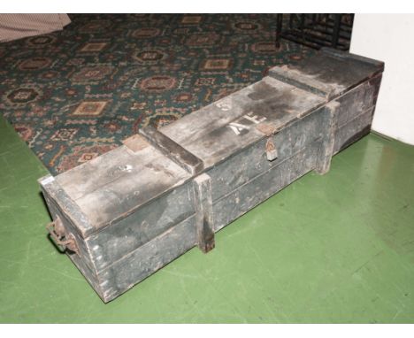 A large wood ammunition box and contents
