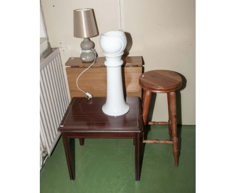 Two small tables, stool, lamp and jardiniere 