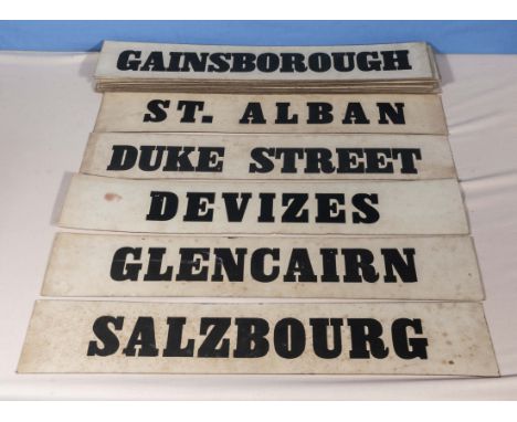 A number of vintage bus/tram destination signs, possibly American
