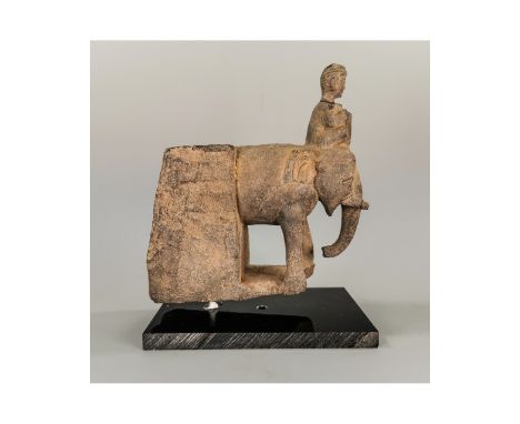 Ca.200 AD. Rare Gandhara carved schist stone figurine of an elephant and rider; Unique gandharan artifact, possibly represent