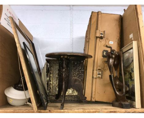 Prints, watercolours, tin trunk etc