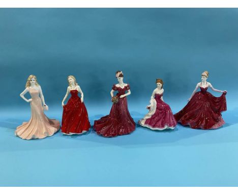 Three Coalport ladies, one Royal Doulton and one Worcester (5)