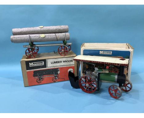 Boxed Mamod steam tractor and lumber wagon