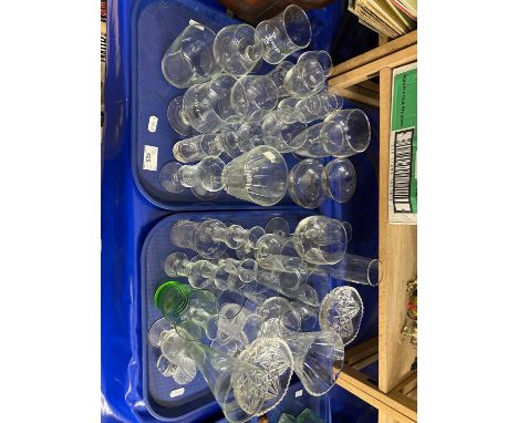 A quantity of assorted glass ware to include champagne saucers, wine glasses, tumblers etc