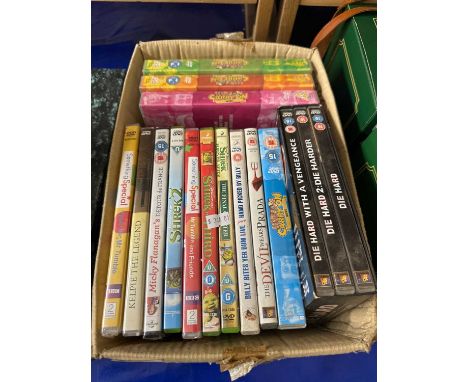 Quantity of assorted DVD's and small cream shelf unit