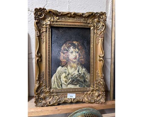 Portrait of a young boy, oil on board in gilt frame