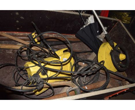 K'archer pressure washer, a K'archer floor polisher and an assortment of other tools