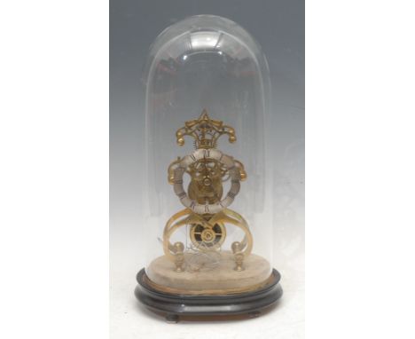 A 19th century brass skeleton clock, Roman numerals on silvered and scalloped chapter ring engraved T &amp; I Ollivant Manche