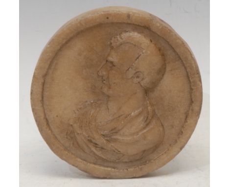 The Napoleonic Wars and the Cult of Napoleon Bonaparte - a 19th century alabaster portrait roundel, the Emperor depicted bust