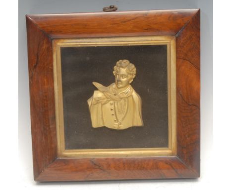 Byronmania, The Romantic Movement and the Cult of Lord Byron - a 19th century gilt metal portrait plaque, George Gordon Byron