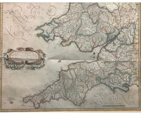 A 19th century colour lithograph map of the West Country England and South Wales, ornamental title cartouche, copied from Mer