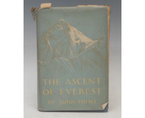 Hunt, John, The Ascent of Everest, first edition, blue cloth, dust jacket, Hodder &amp; Stoughton, 1953, signed by Edmund Hil