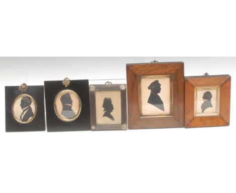 English School (19th century), a cut paper silhouette, portrait of a young sailor, picked out in gilt, 10cm x 7.5cm, oak fram