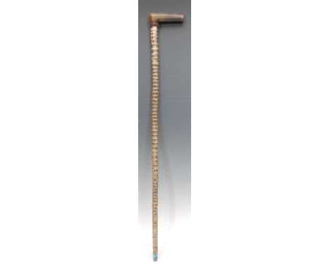 A 19th century shark vertebrae walking stick or cane, L-shaped horn handle, 75cm long