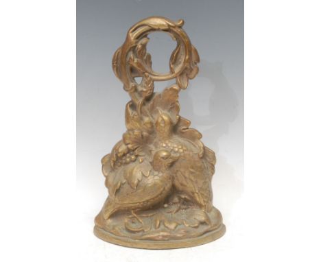 A 19th century bronze country house door stop, cast with birds and fruiting vine, lead-weighted base, 30cm high , c.1880
