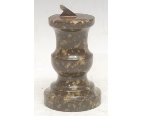 A Cornish serpentine baluster desk top sundial, 11.5cm high, c.1900