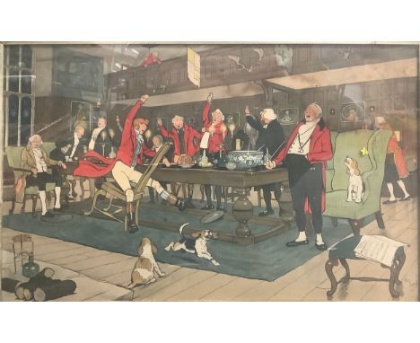 Aldin, Cecil (1870 - 1935) after, The Hunt Supper, lithograph, 38cm x 60cm, titled oak frame