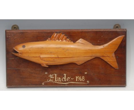 Folk Art - a carved wall mounted diorama, of fishing/angling interest, depicting a chillipepper rockfish (sebastes goodei) in