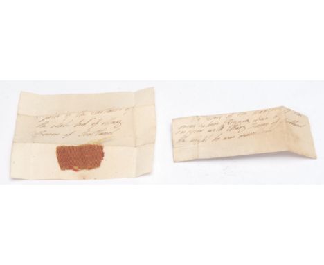Mary Queen of Scots - an 18th century manuscript containing a fragment of the curtains of the state bed of Mary Queen of Scot