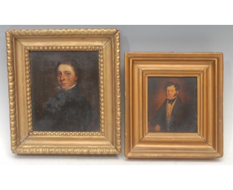 English School (19th century)  Portrait of a Victorian Gentleman  unsigned, MS to verso, oil on panel, 13.5cm x 11cm; another
