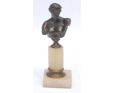 A late 19th century German dark patinated bronze bust with torso, Diana The Huntress, after the antique, Berlin foundry, Akti