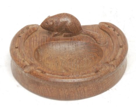Mouseman and the Yorkshire Critters - Colin Almack, Beaverman of Thirsk - an oak horseshoe shaped ashtray, carved beaver sign
