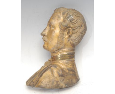 Royalty - a 19th century gilt metal bust-length portrait plaque, Prince Albert of Saxe-Coburg and Gotha (1819 - 1861), 19.5cm