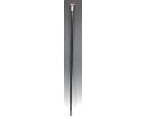 A George V silver mounted walking stick, the pommel chased with flowers and leaves, ebonised cane, 88.5cm long, London 1925